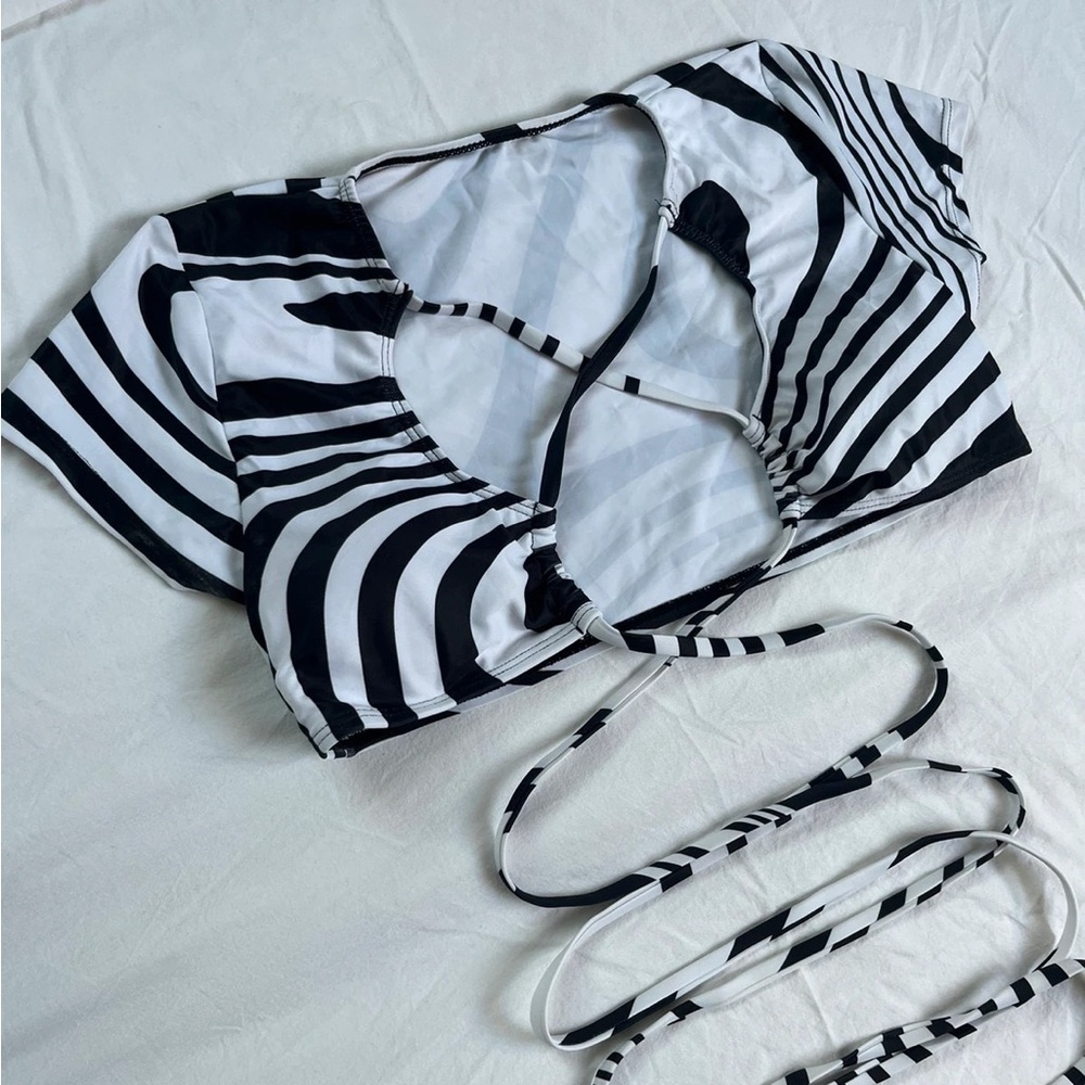 Black and White Striped Crop Top